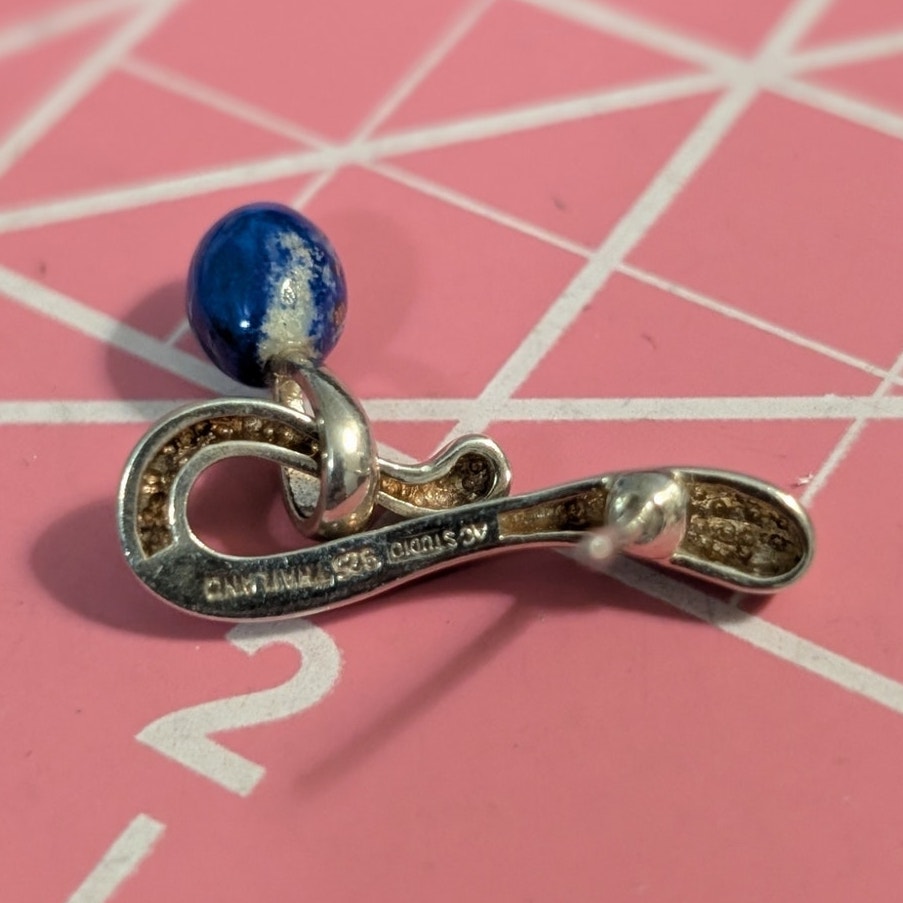 Vintage Signed AC Studio Thailand Sterling Silver Lapis Lazuli Dangle Earrings