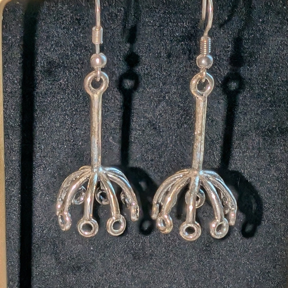 Silver Tone Dandelion Dangle Wire Hook Earrings
