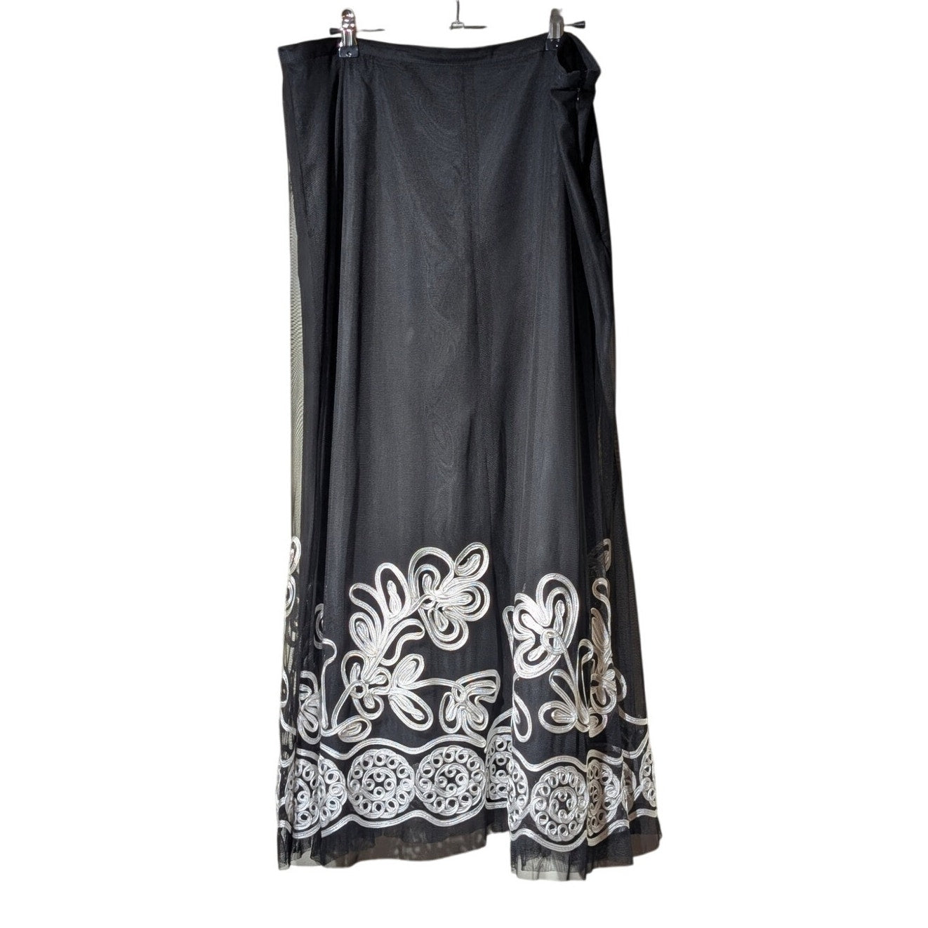 Peter Nygard Black White Soutache Overlay 36" Long Maxi Skirt Women's Sz 14