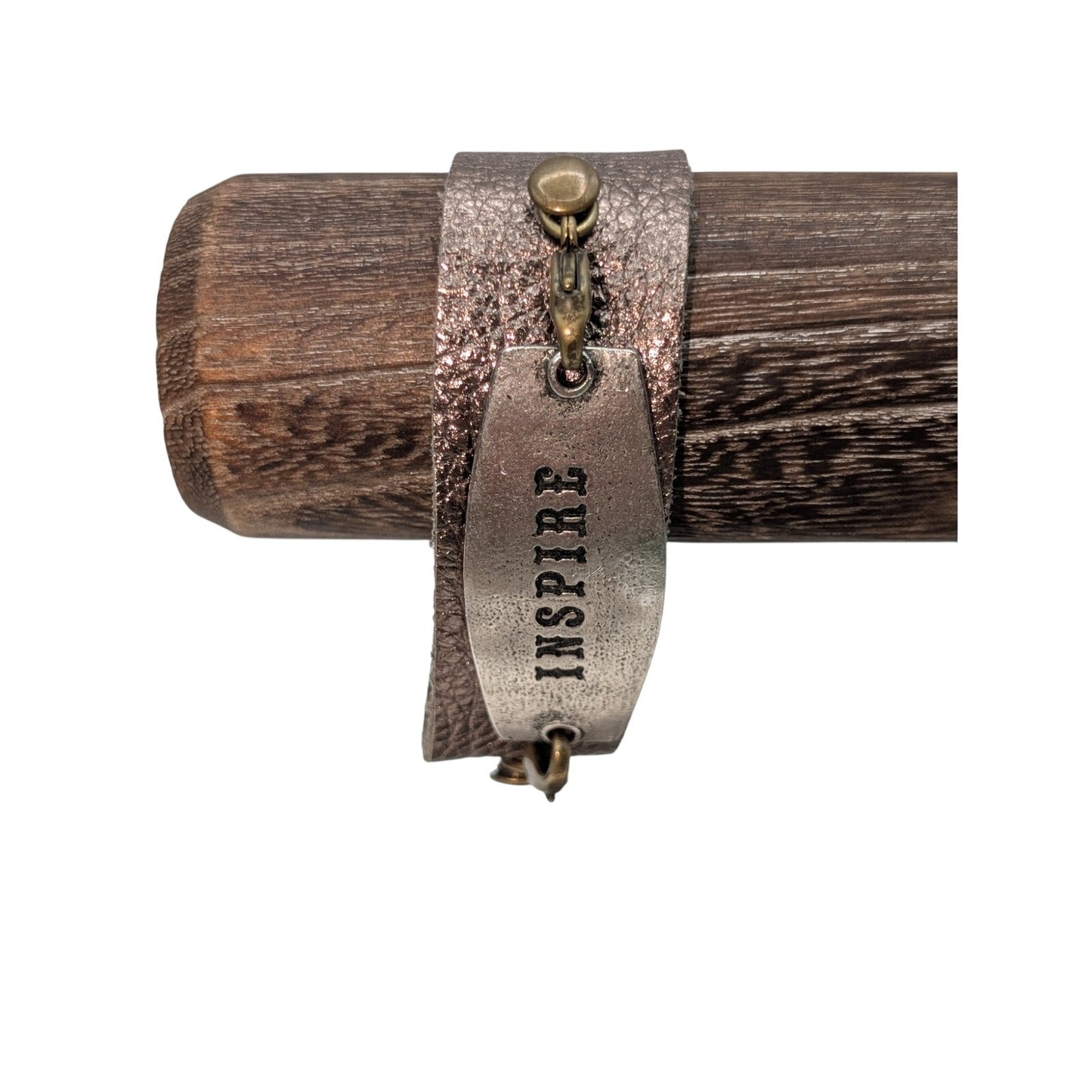Lenny and Eva Metallic Bronze Leather Bangle 'Inspire' Bracelet