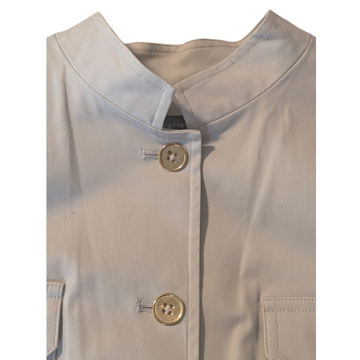 Jones New York Signature Beige Mandarin Collar Button Front Unlined Jacket Sz L