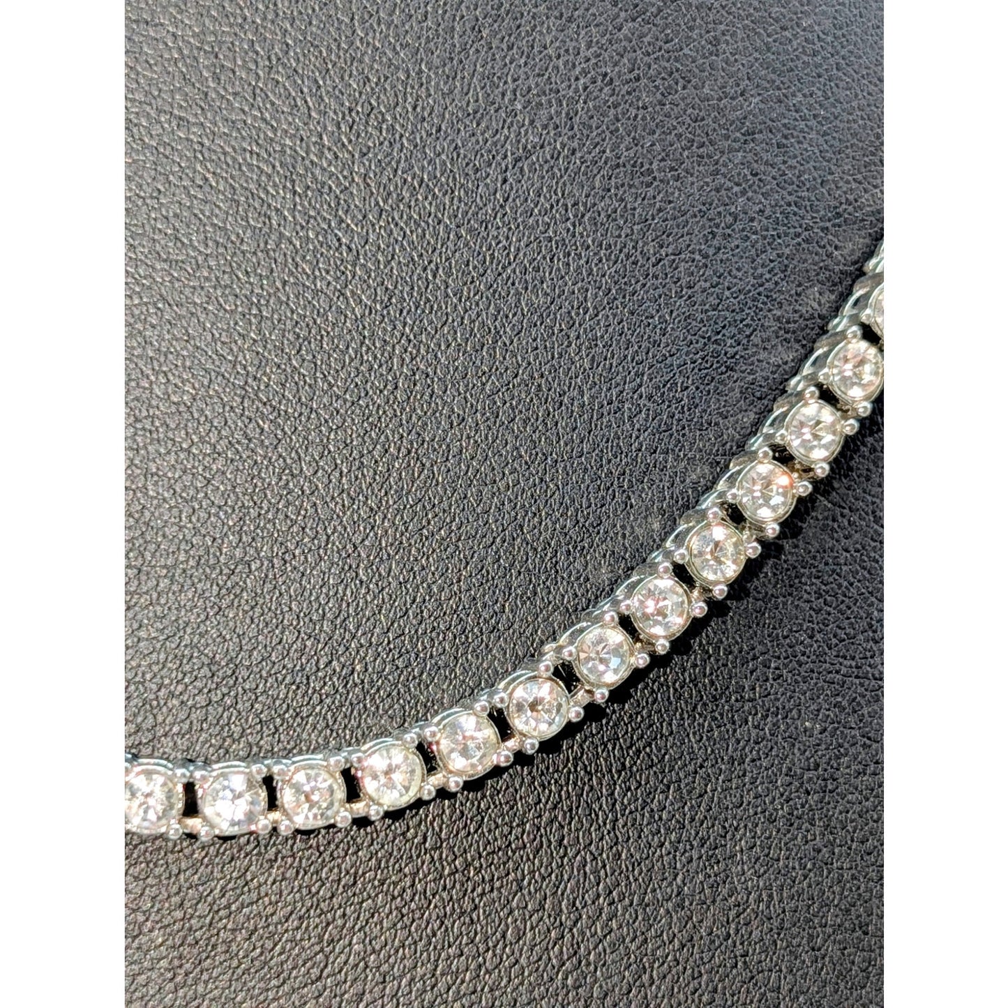 Vintage Silver Tone Rhinestone Tennis 20.5" Necklace W/ Fold Over Clasp