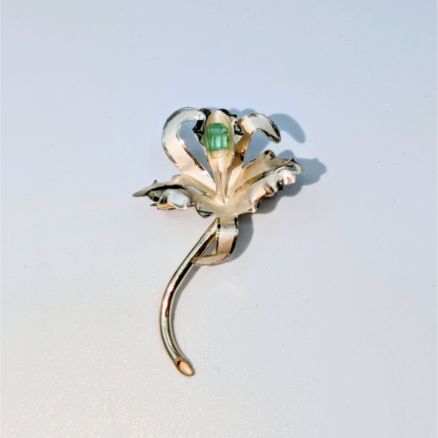 Vintage/Antique 900 Silver Green Stone Center Lightweight Orchid Flower Pin