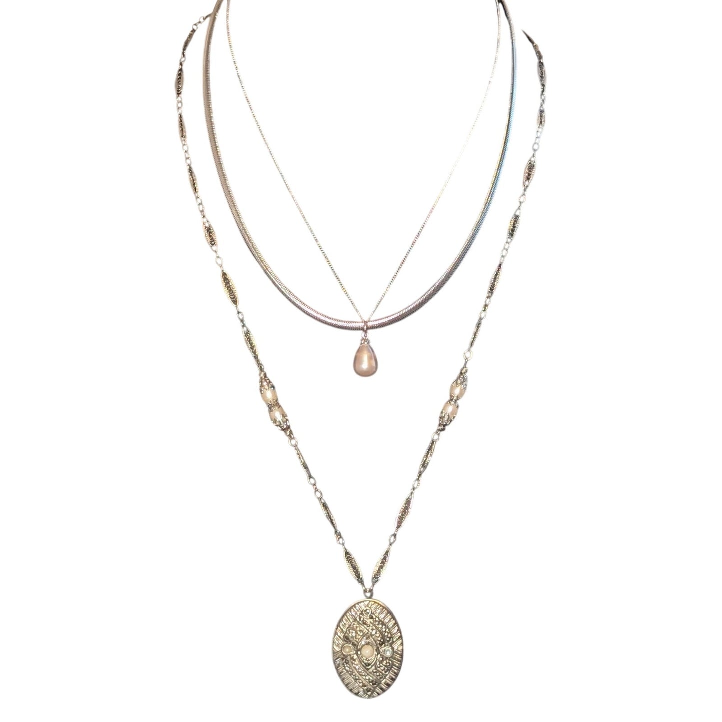 Lot of Three Silver Tone Necklaces --Avon & Unbranded