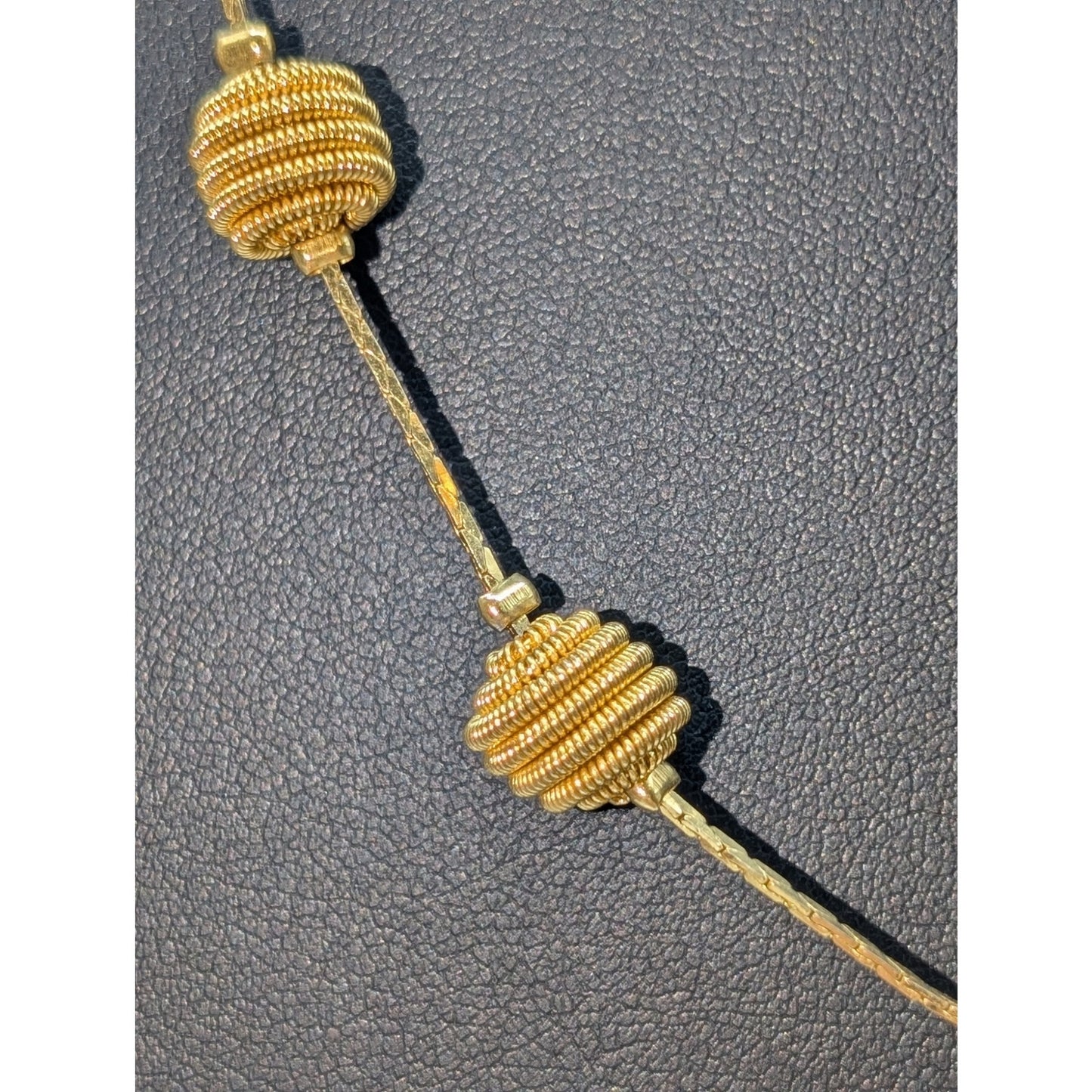 Vintage Beehive Twisted Spiral Bead Station Gold Tone 24" Necklace