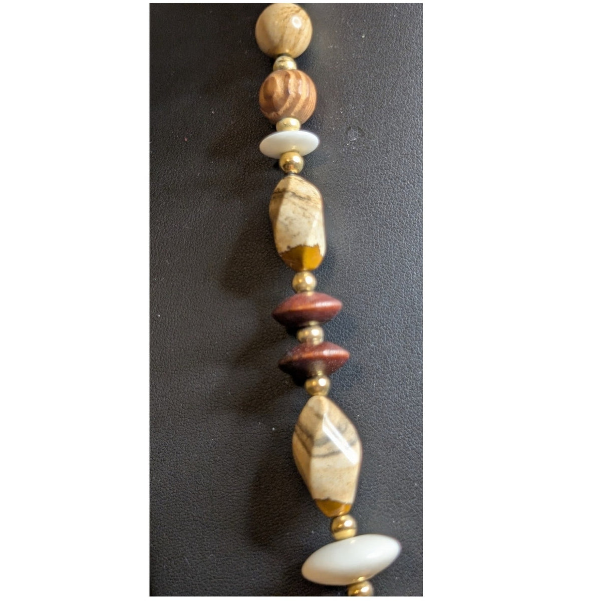Vintage Wood Jasper Stone Bead 28" Necklace W/ Slide in Clasp.