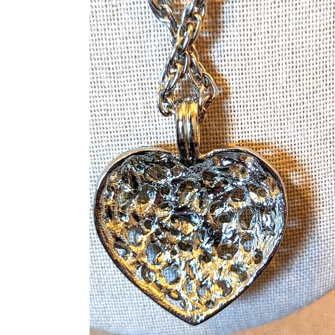 Vintage Blue Green Clear Multi-Shape Crystal Heart Pendant 21" Necklace