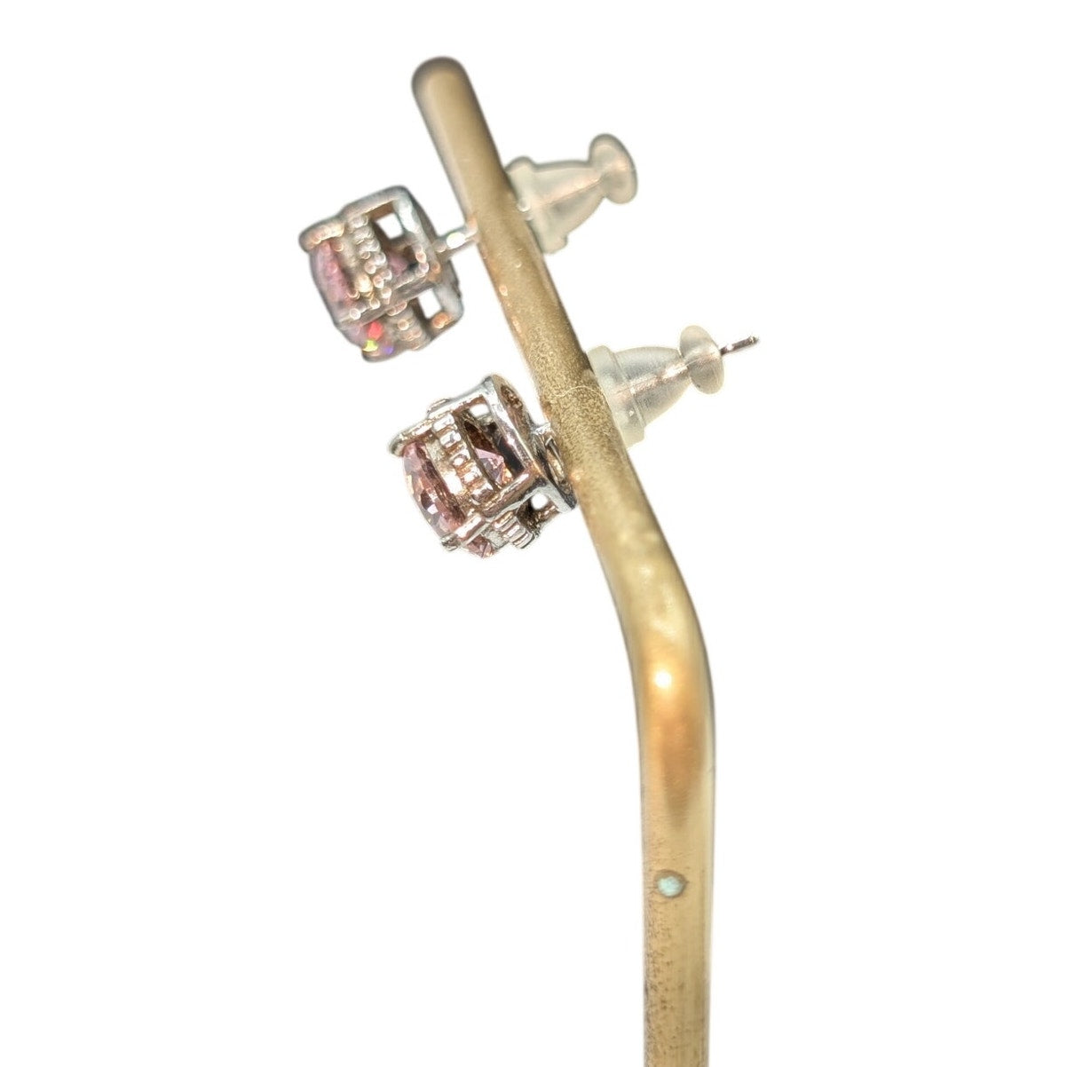 Vintage 925 Sterling Silver Pink AB Crystal Stud Earrings