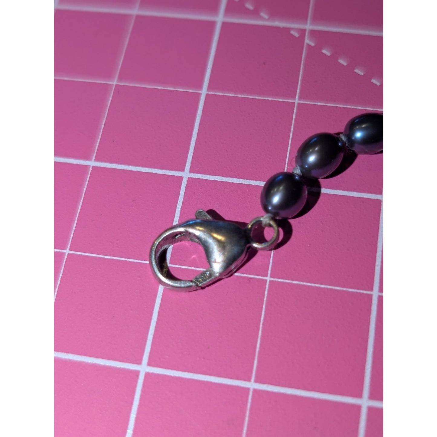 Purple Genuine Freshwater Pearl Knotted Bead 925 Sterling Silver 17.5" Necklace