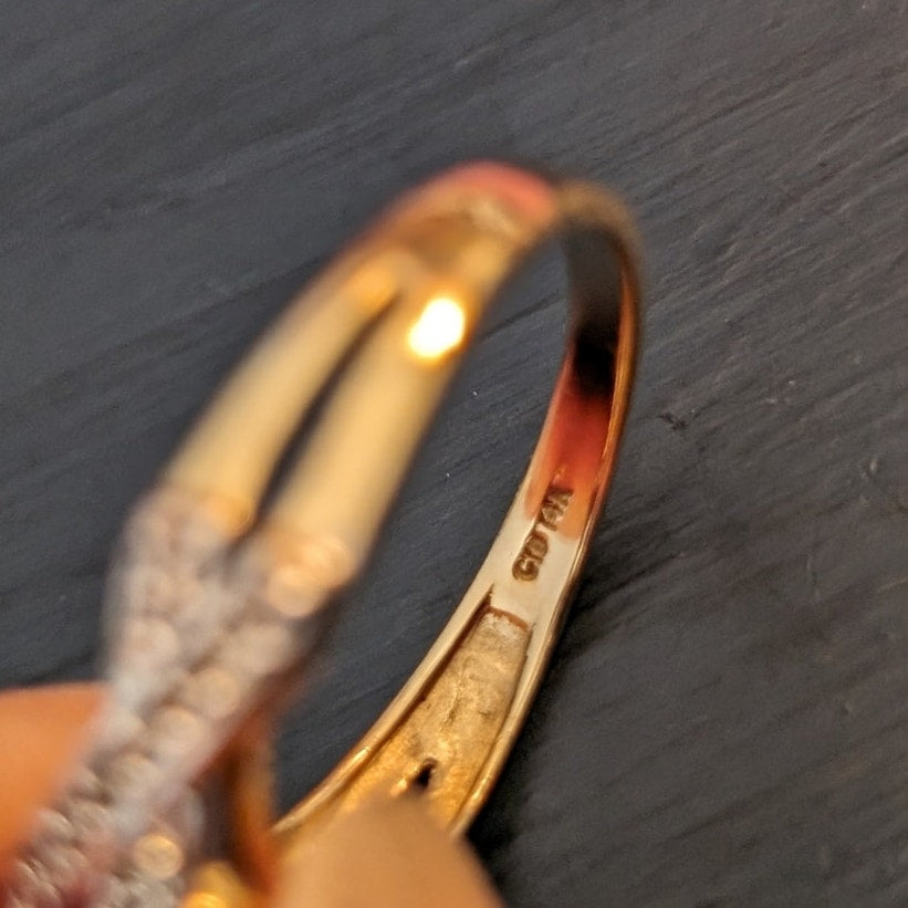 14K Gold Natural Pink Tourmaline & Diamond Criss Cross Band Ring Size 9.5