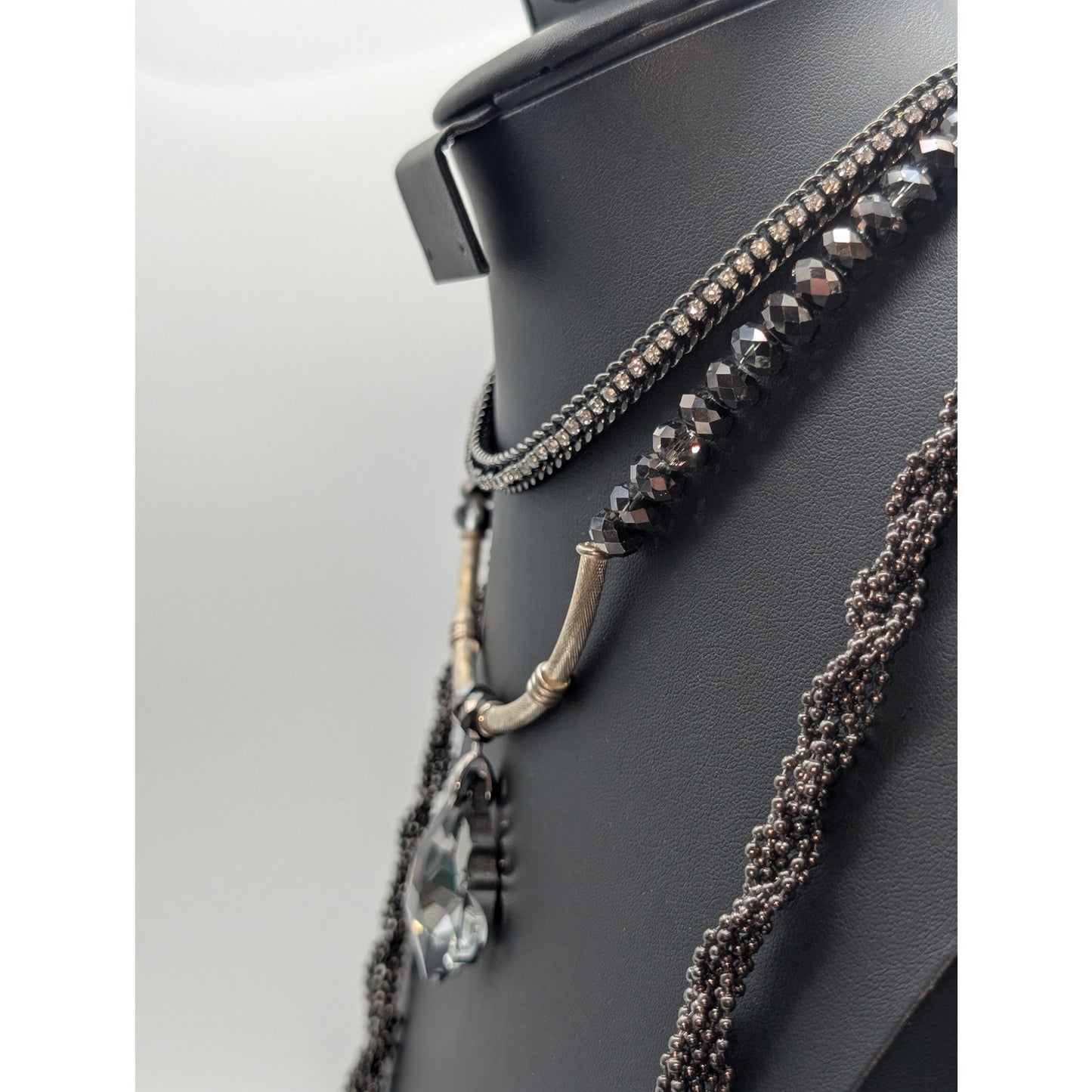 Lot of Three Crystal Bead & Pendant Rhinestone Twisted Metallic Bead Necklaces