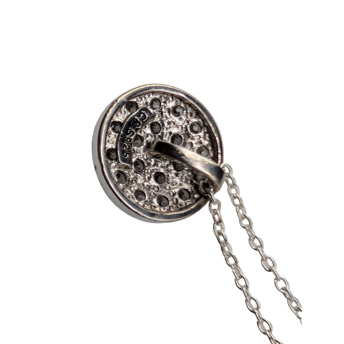 Vintage 925 Sterling Silver Pave CZ 1/2" Round Pendant 18" Chain Necklace