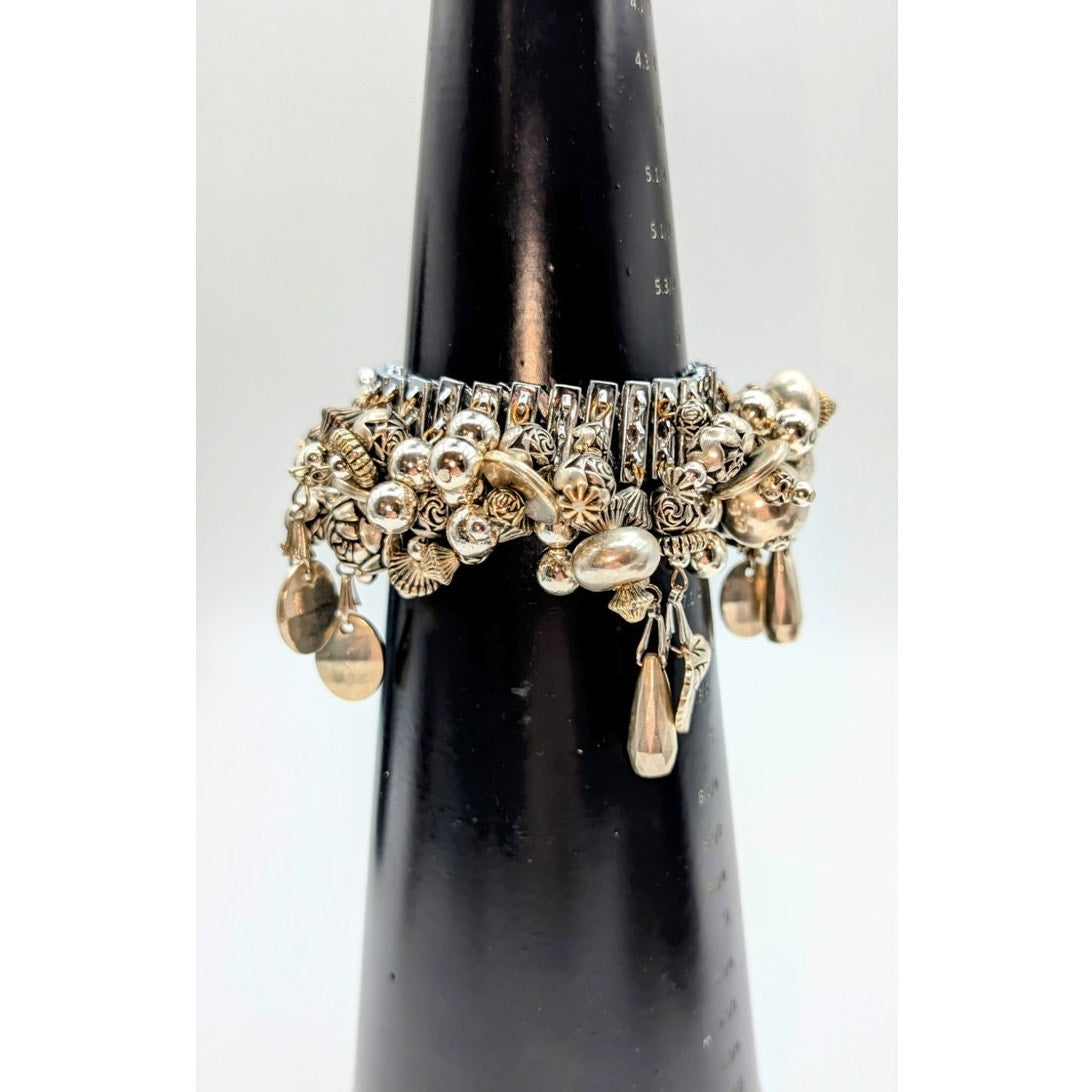 Vintage 80s/90s Cha Cha Expansion Dangling Charm Silver Tone Bracelet