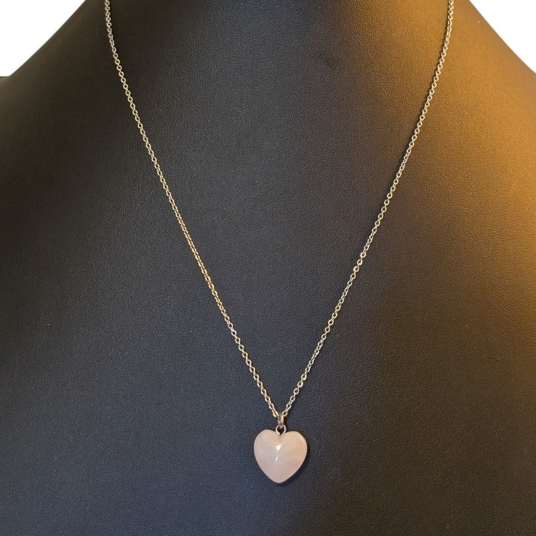 Silver Tone Quartz Heart Chain Pendant 20" Necklace