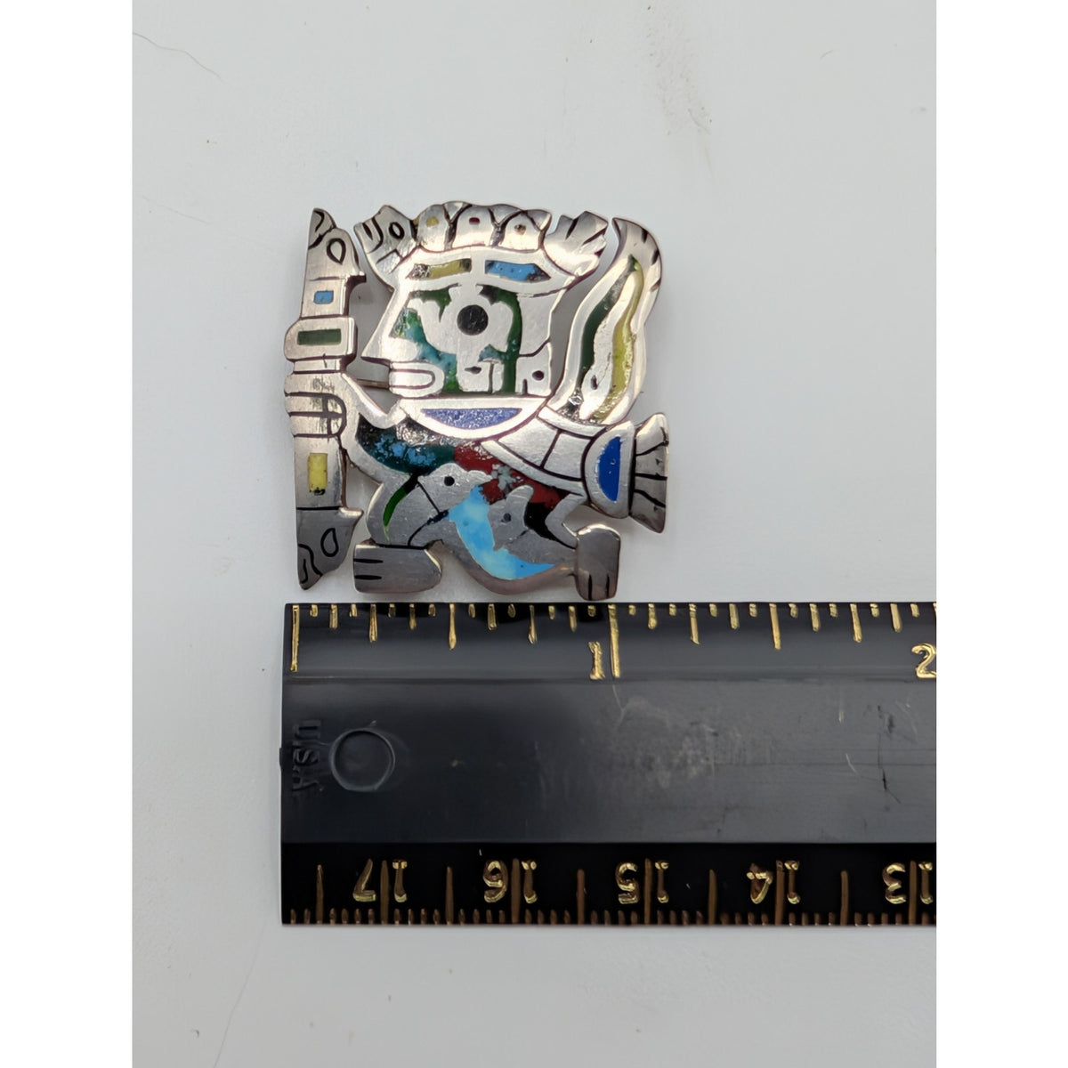 Vintage Made in Peru 925 Sterling Silver Inca Warrior King Pendant Brooch 12.1g