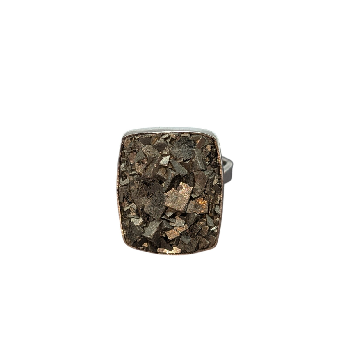 Vintage Chunky Raw Pyrite Druzy 925 Sterling Silver Boho Statement Ring Size 8