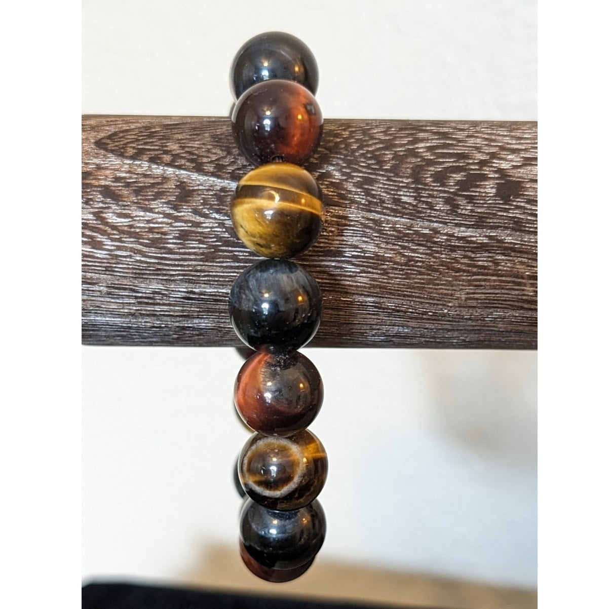 14mm Blue, Red and Gold Yellow Tiger Eye Beaded Stretch Bracelet