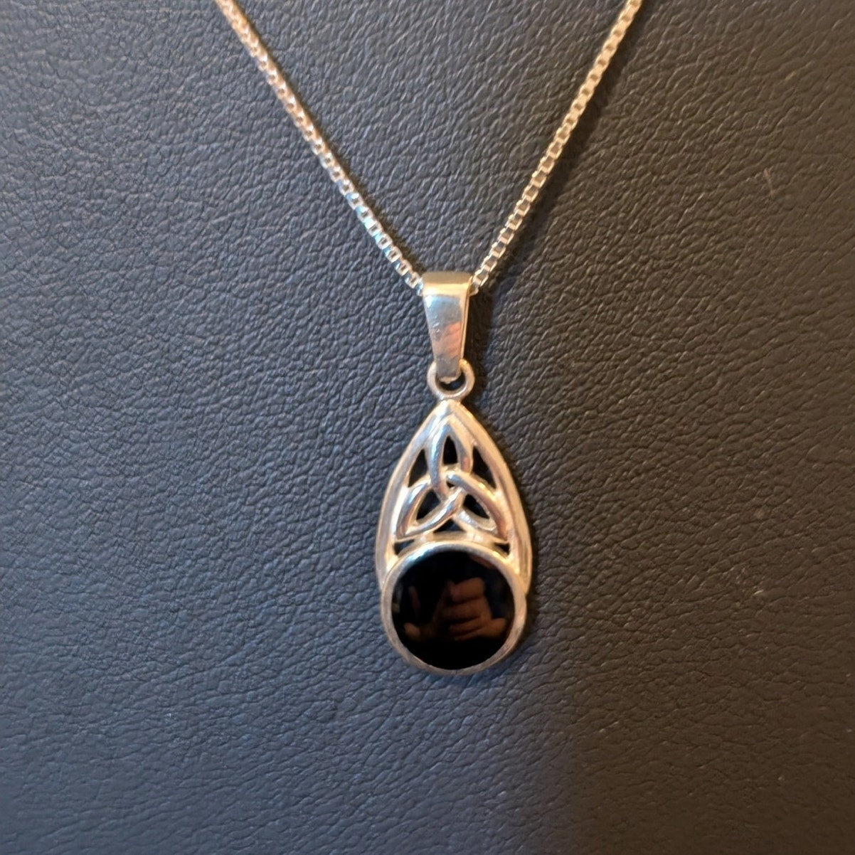 925 Sterling Silver Black Onyx Celtic Cross Teardrop Pendant 18" Necklace