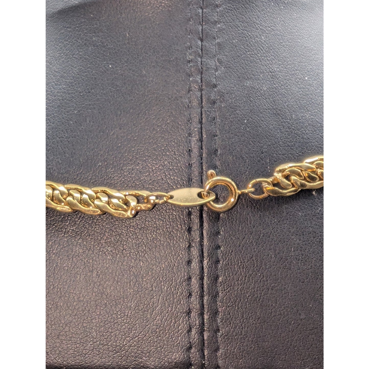 Vintage Braided Flat Herringbone Shiny Gold Tone 18" Necklace