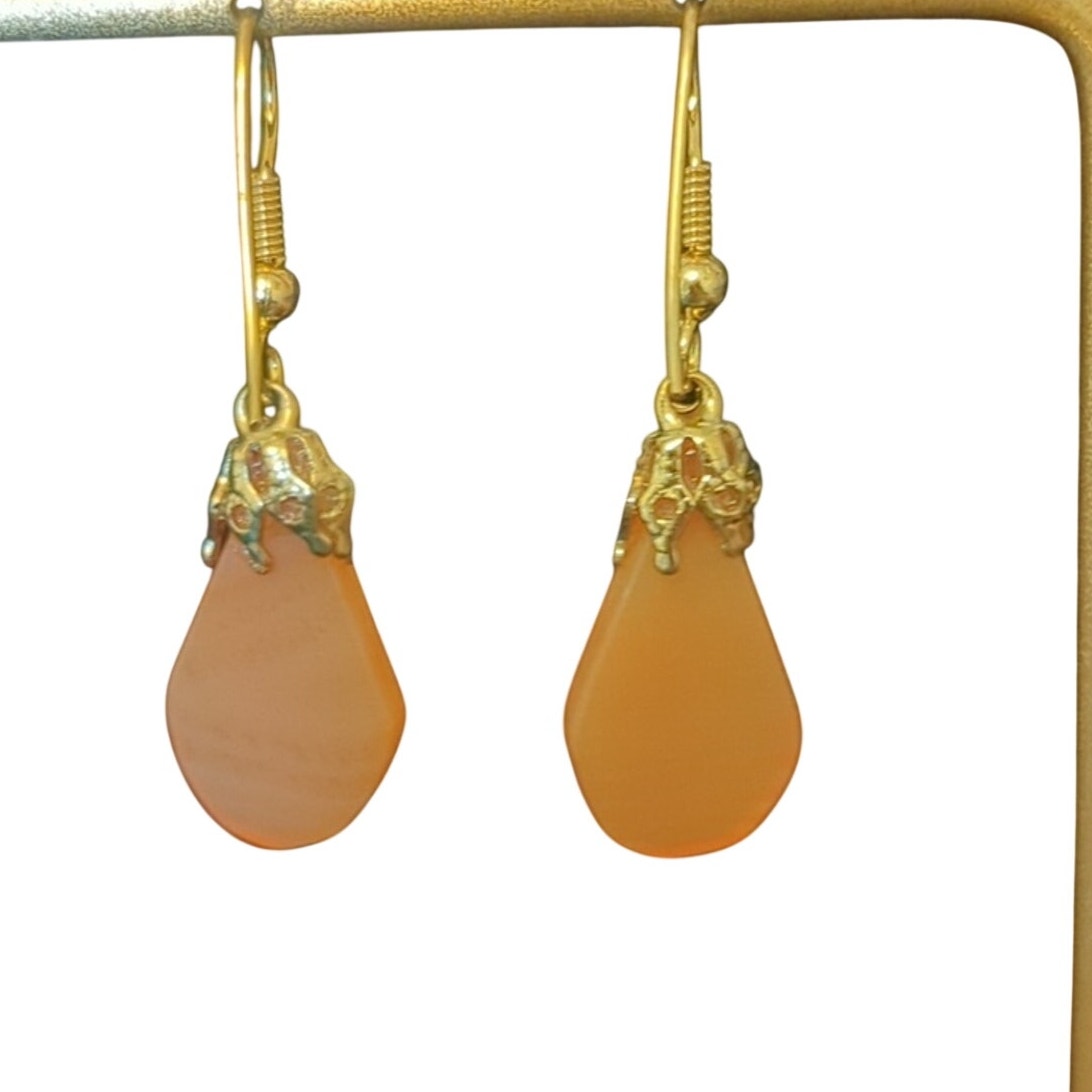 Handmade Brazil Agate Stone Teardrop Dangle French Wire Earrings