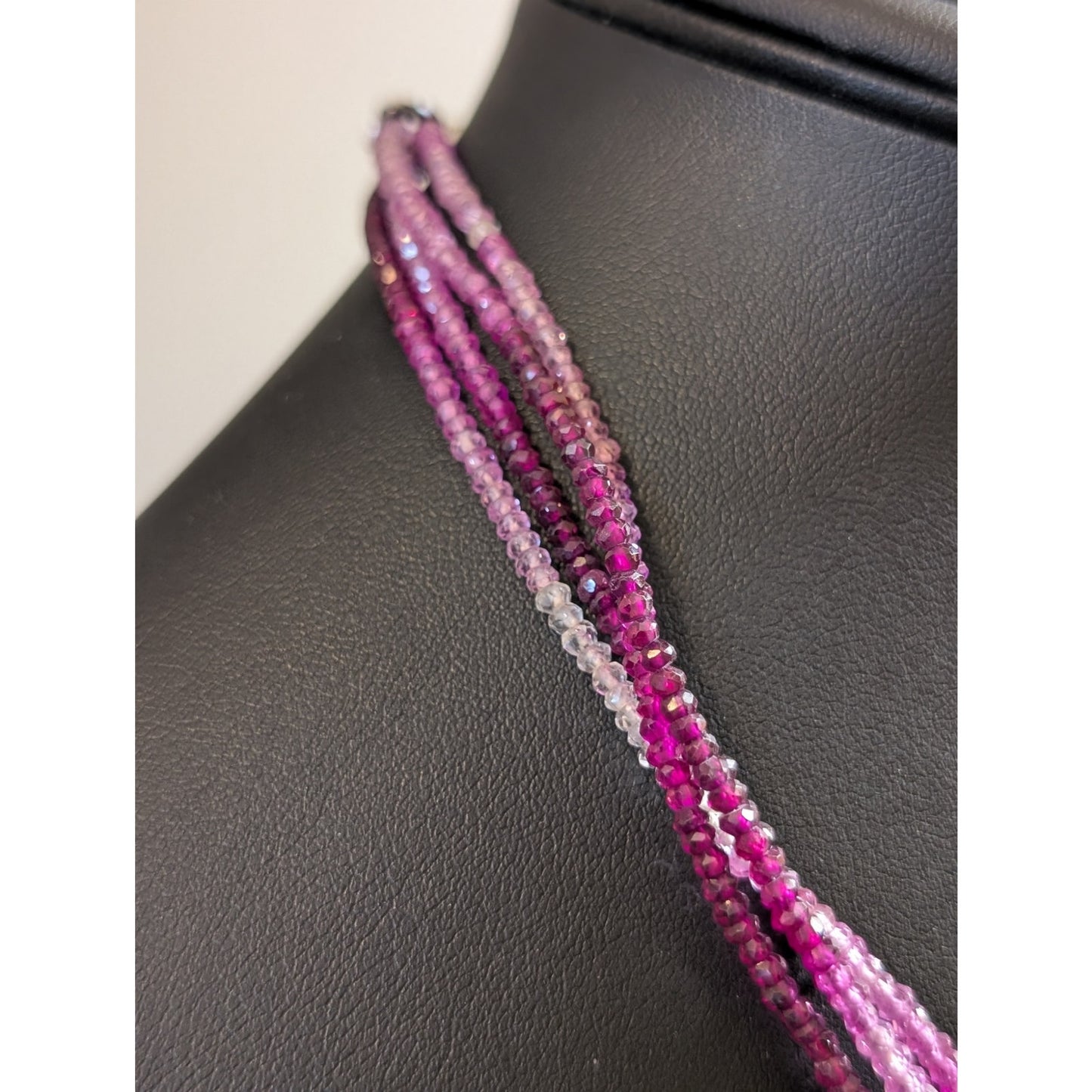 Natural Ombre Pink Spinel Gemstone Beaded 4-Strand Hook Clasp 19" Necklace
