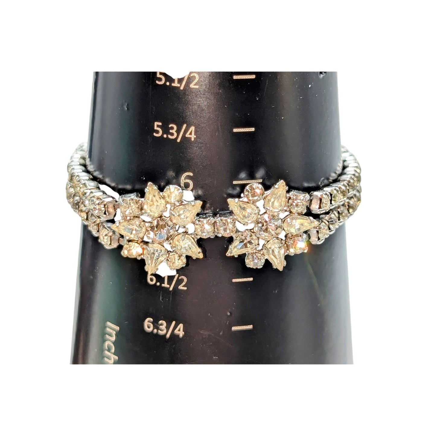 Vintage B. David Star Flower Rhinestone Bracelet W/ Safety Chain