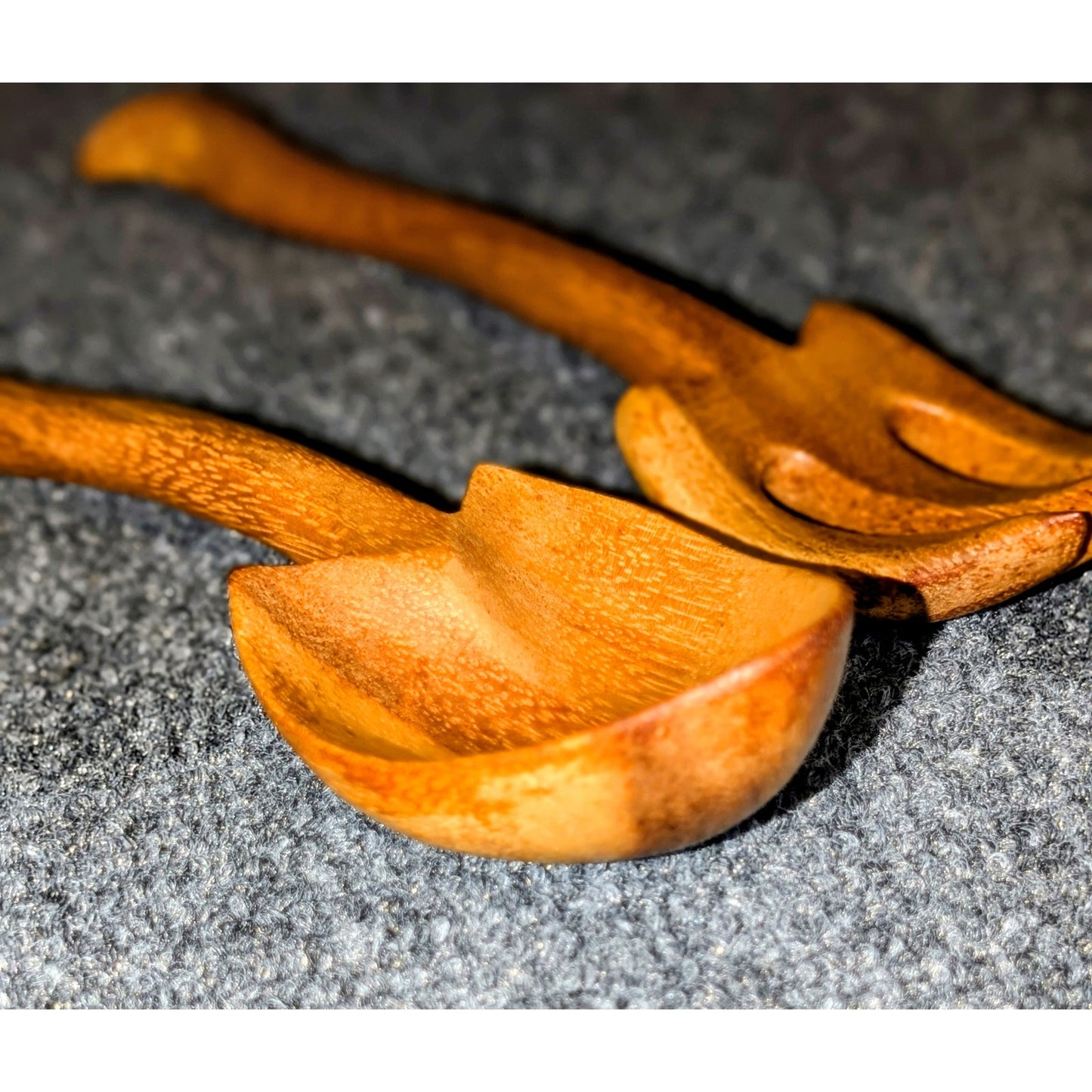 Vintage Mid-Century Hand-Carved Monkey Pod Wood Salad Servers