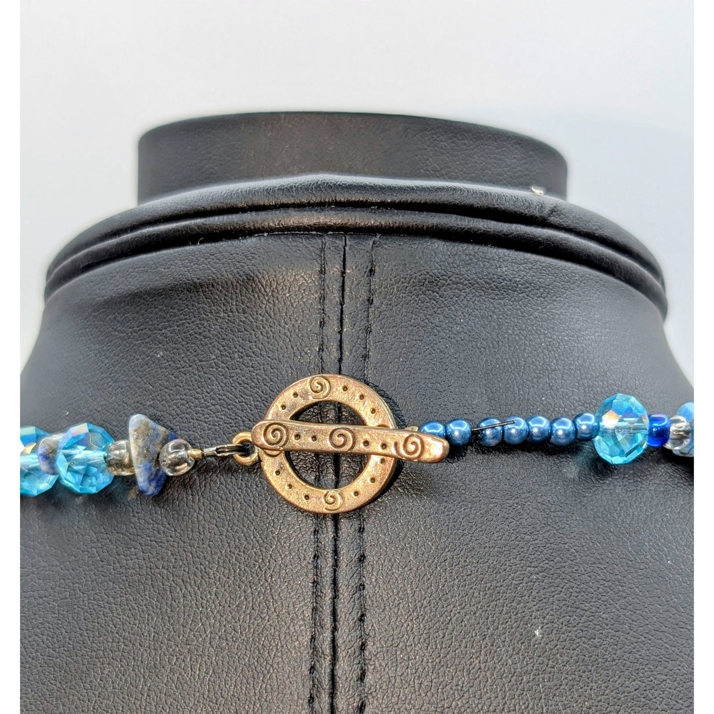 Blue Stone Chip Blue Crystal Beaded Toggle Clasp 30.5" Necklace