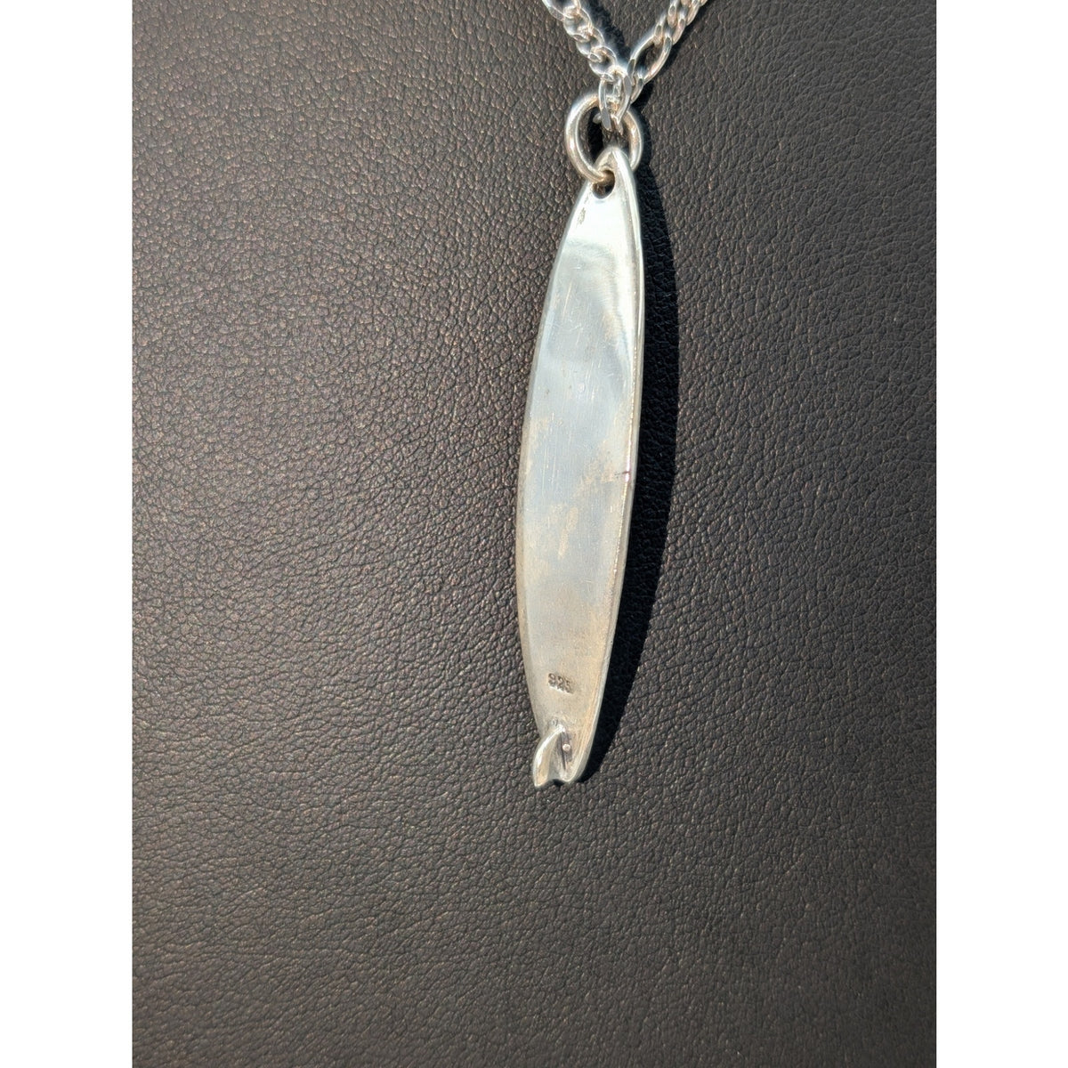 Ezi Zino 925 Sterling  Yin Yang Surfboard Pendant 18" Figaro Chain Necklace