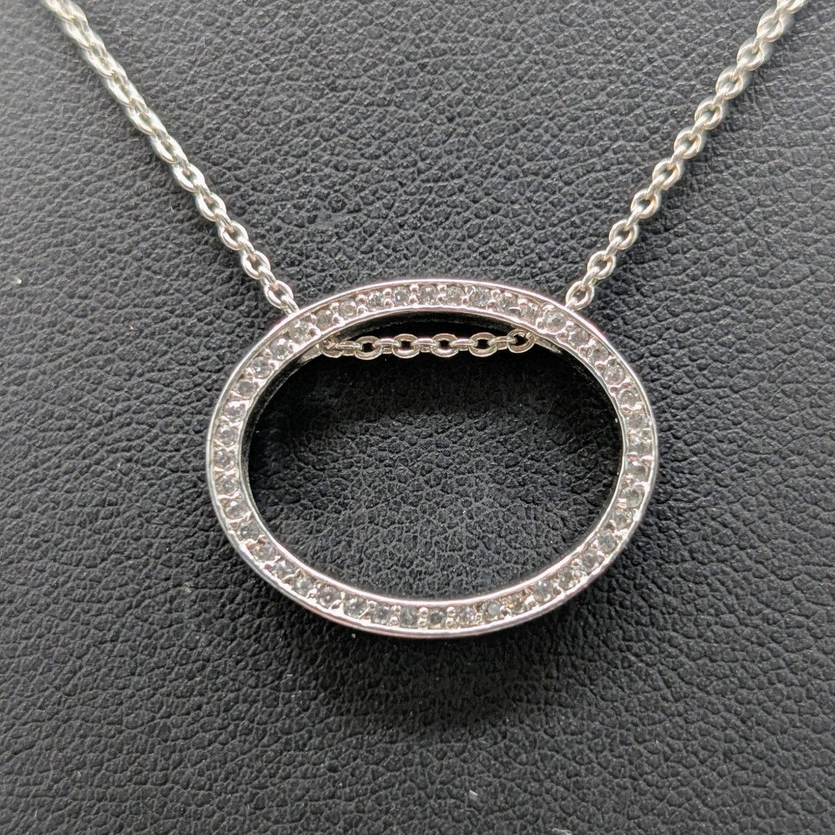 Nana Platinum Plated Sterling Silver CZ Oval Pendant Chain Necklace