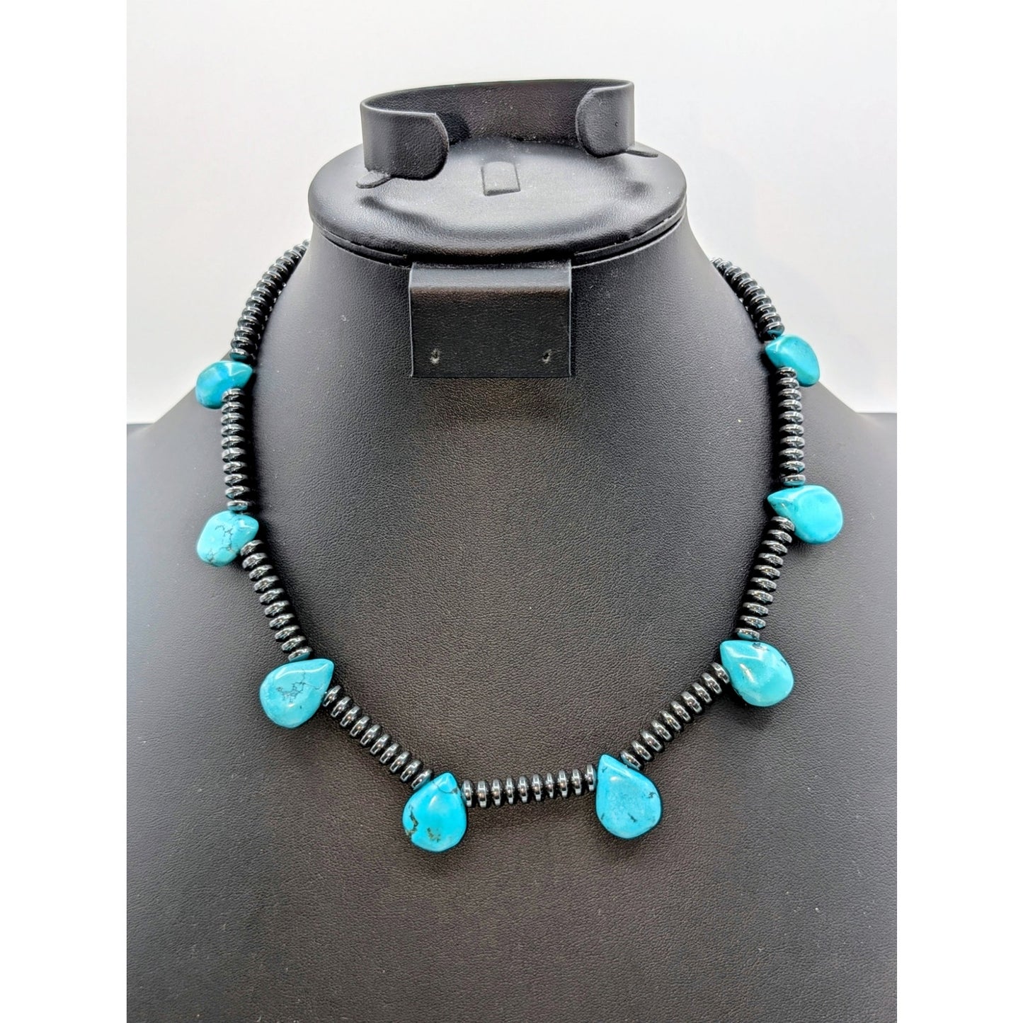 Hematite Dyed Howlite Teardrop Hook Clasp 19" Necklace