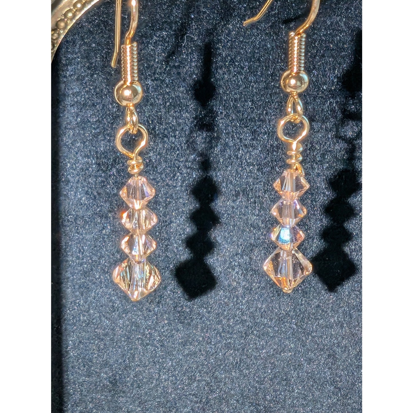 Light Peach/Pink AB Crystal Triple Bicone Beaded Dangle Earrings