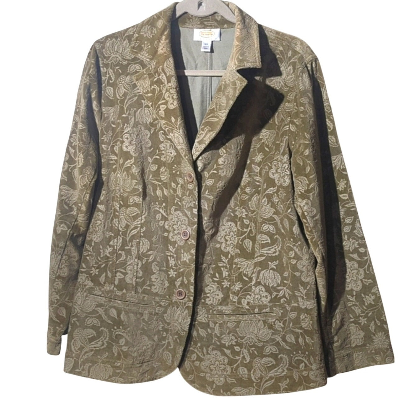 Vtg Talbots Tan Floral Embossed Velour 100% Cotton Unlined Blazer Plus Sz. 12W