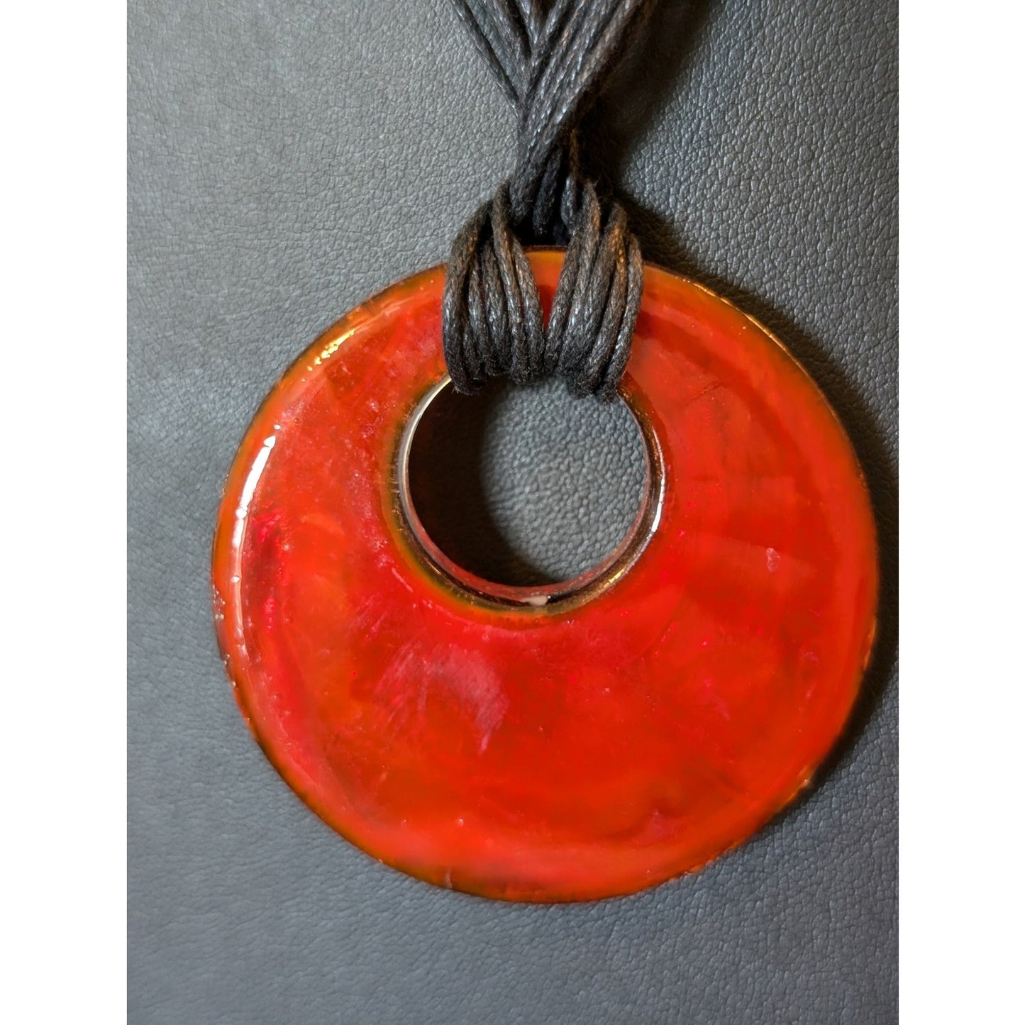 Funky Boho Retro Glass Flower Pendant Cord Necklace