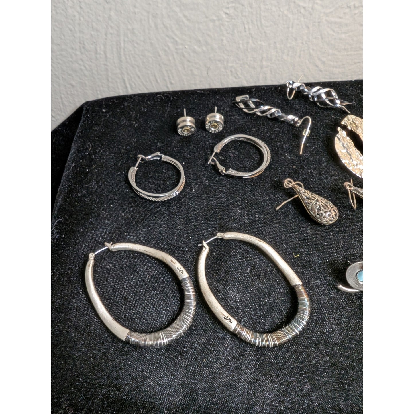 Fourteen Silver Tone Red White Blue Theme Pierced Earring Jewelry Lot