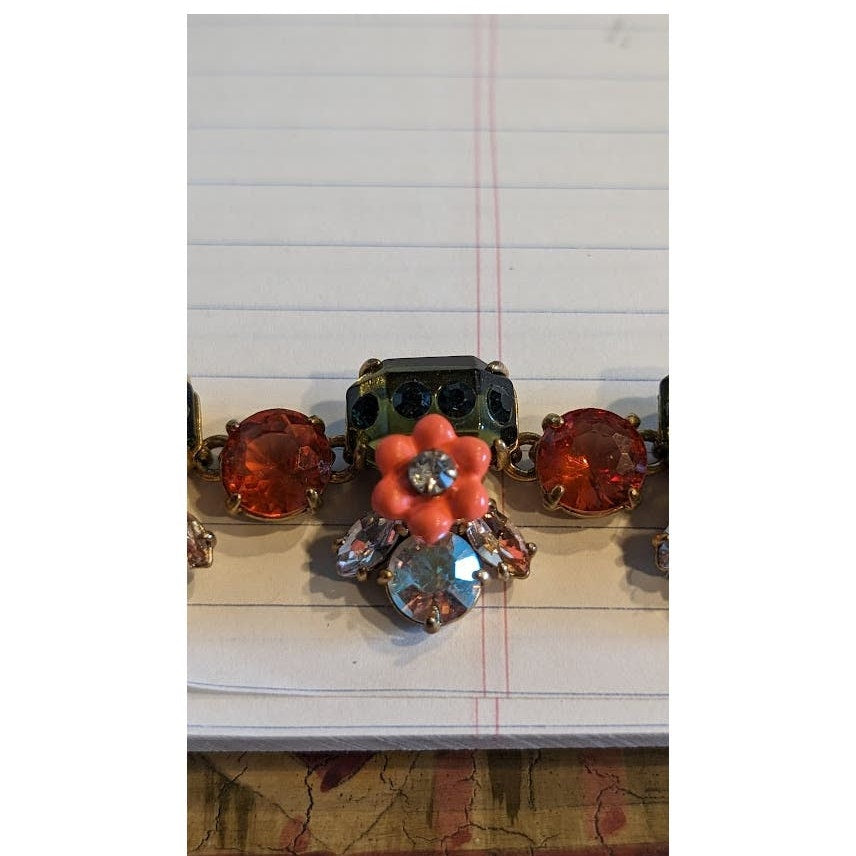 J. Crew Floral Orange Green Jewel Statement Necklace