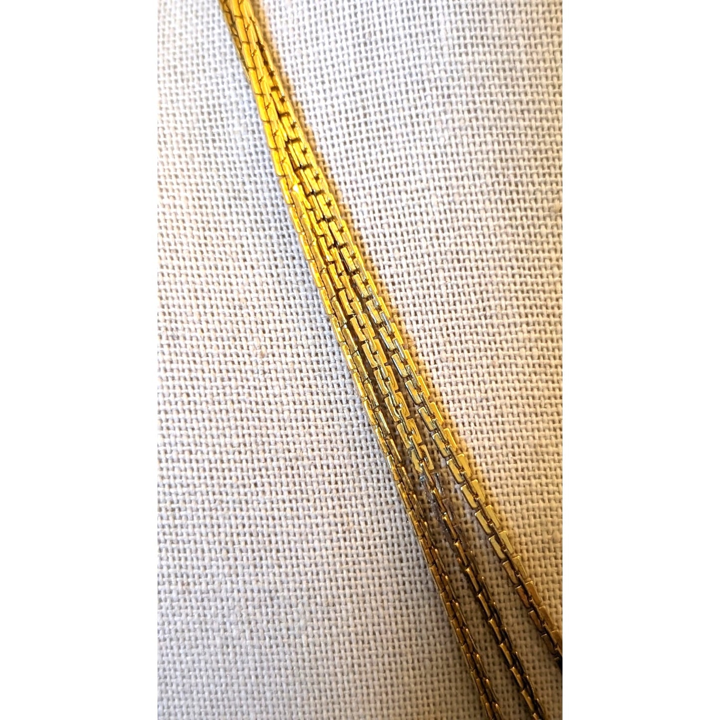Vintage Three Strand Rectangle Chain Link Gold Tone Necklace