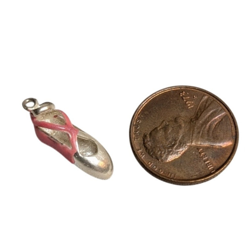 Vintage Sterling Silver Pink Enamel Ballet Slipper Charm
