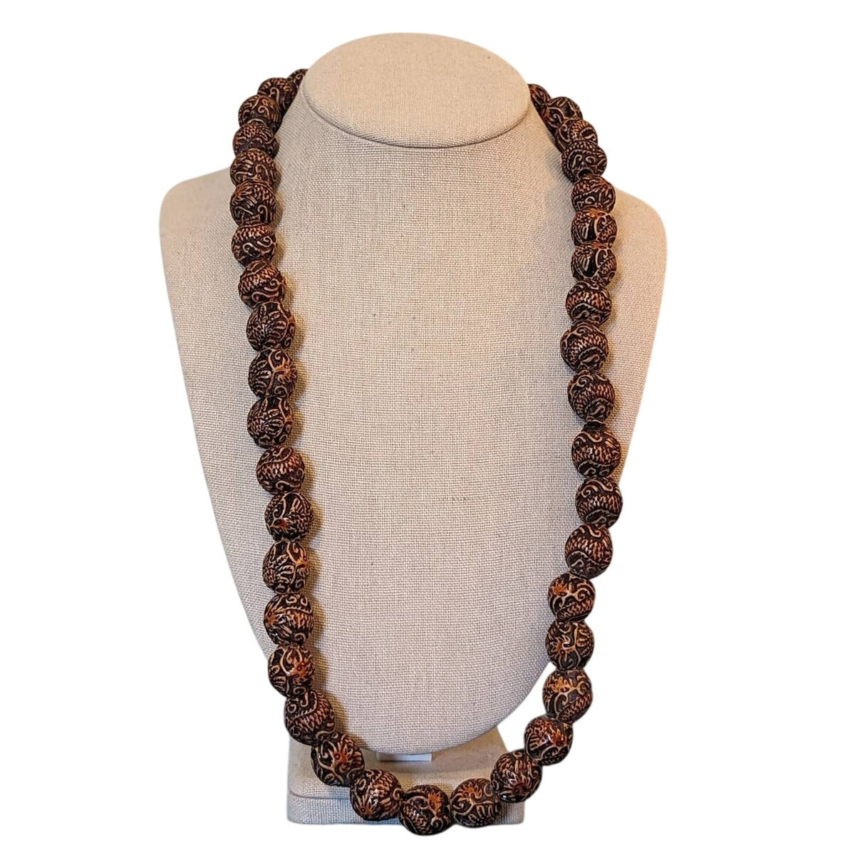 Acrylic Carved Heavy Tribal Look Brown Beads
