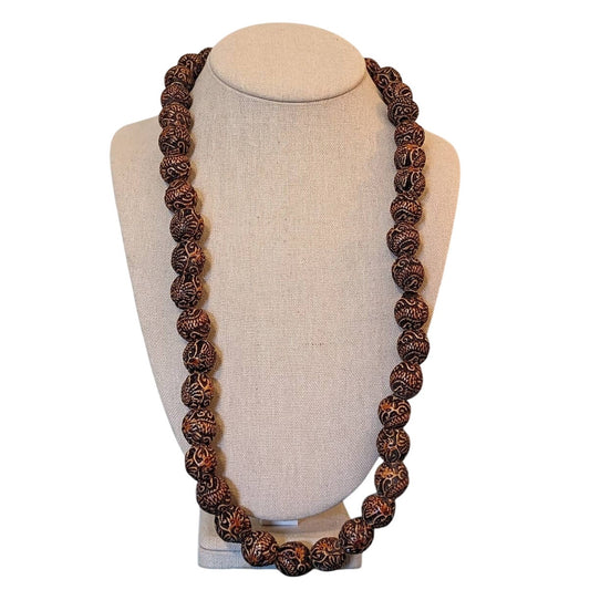 Acrylic Carved Heavy Tribal Look Brown Beads