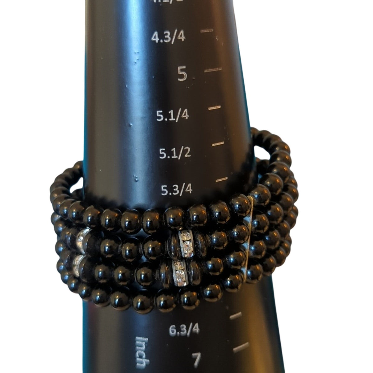 Vintage Four Strand Jet Black Glass Bead Coil Memory Wrap Mourning Bracelet