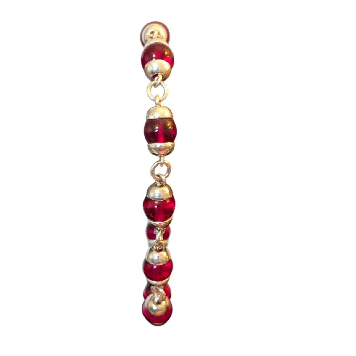 Bright Red Czech Glass Sterling Silver 925 Toggle Clasp 7.75" Bracelet