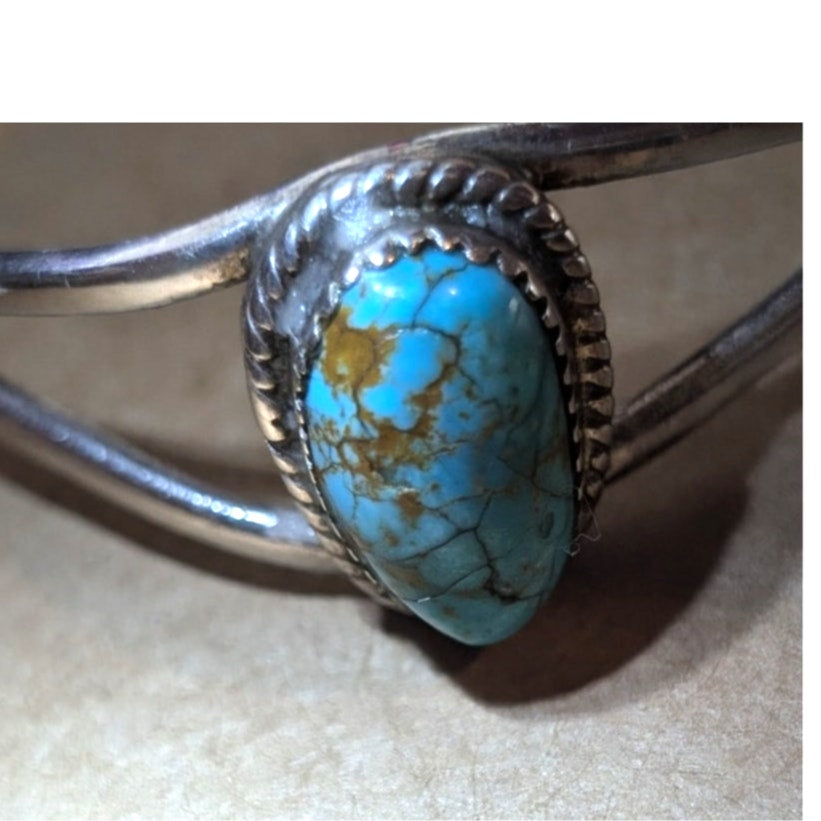 Vintage Signed LR Sterling Native American Southwestern Turquoise Cuff Bracelet
