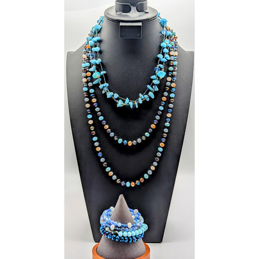 Mixed Lot of Blue Sparkle Stone Crystal Beaded Necklaces & Bracelets