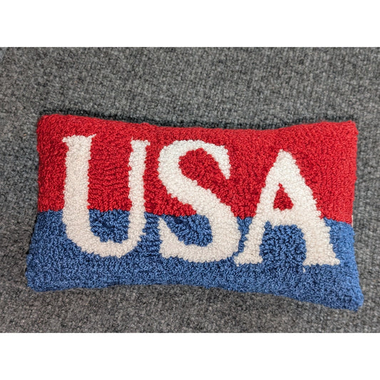 Red White Blue USA Hook Decorative Pillow W/ White Velvet Back