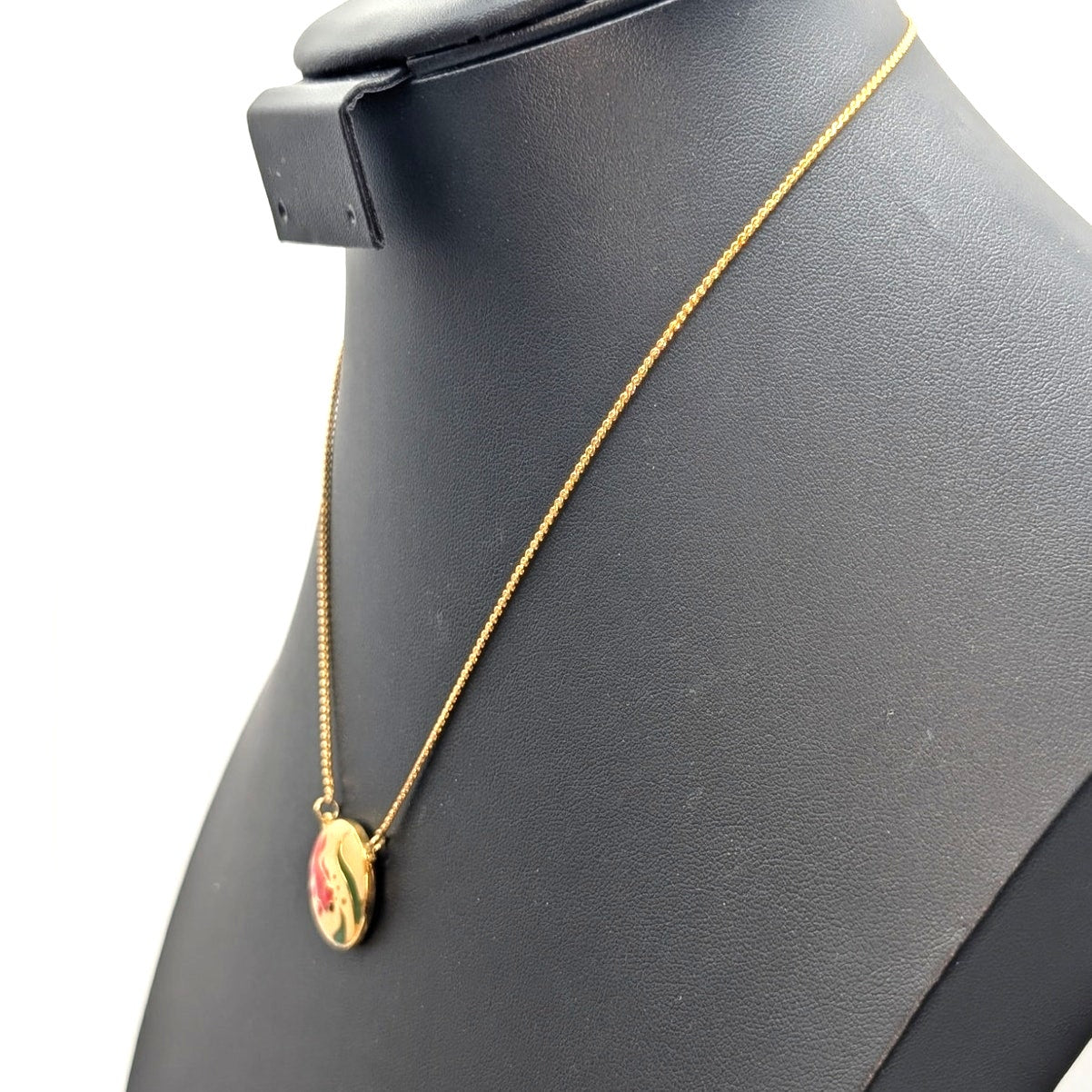 Vtg Made in Thailand 17.25" Gold Tone Enamel Cloisonne Red Fish Pendant Necklace