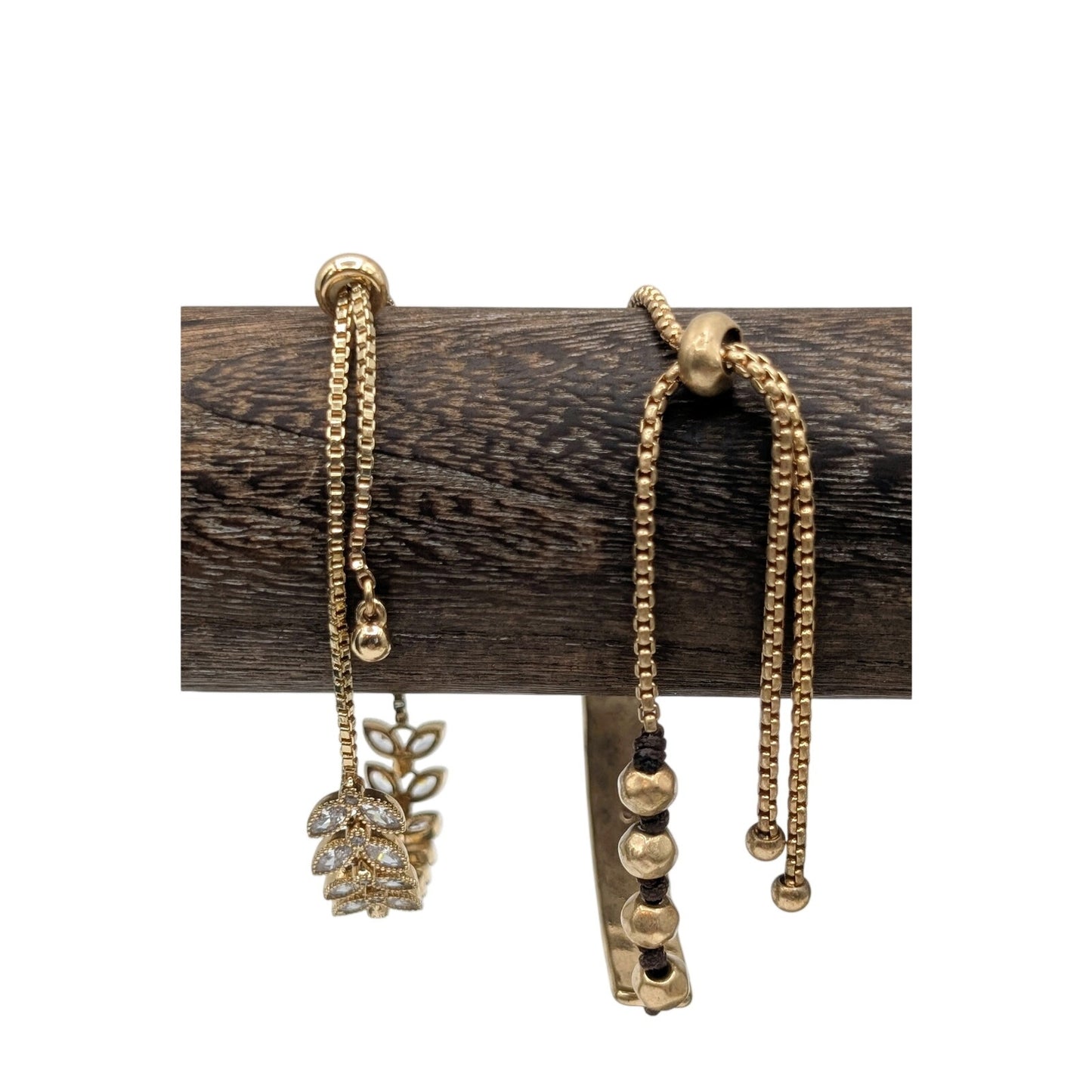 Lot of Two Gold Tone Pull Chain Bracelets --'Purpose Fuels Passion' & Rhinestone