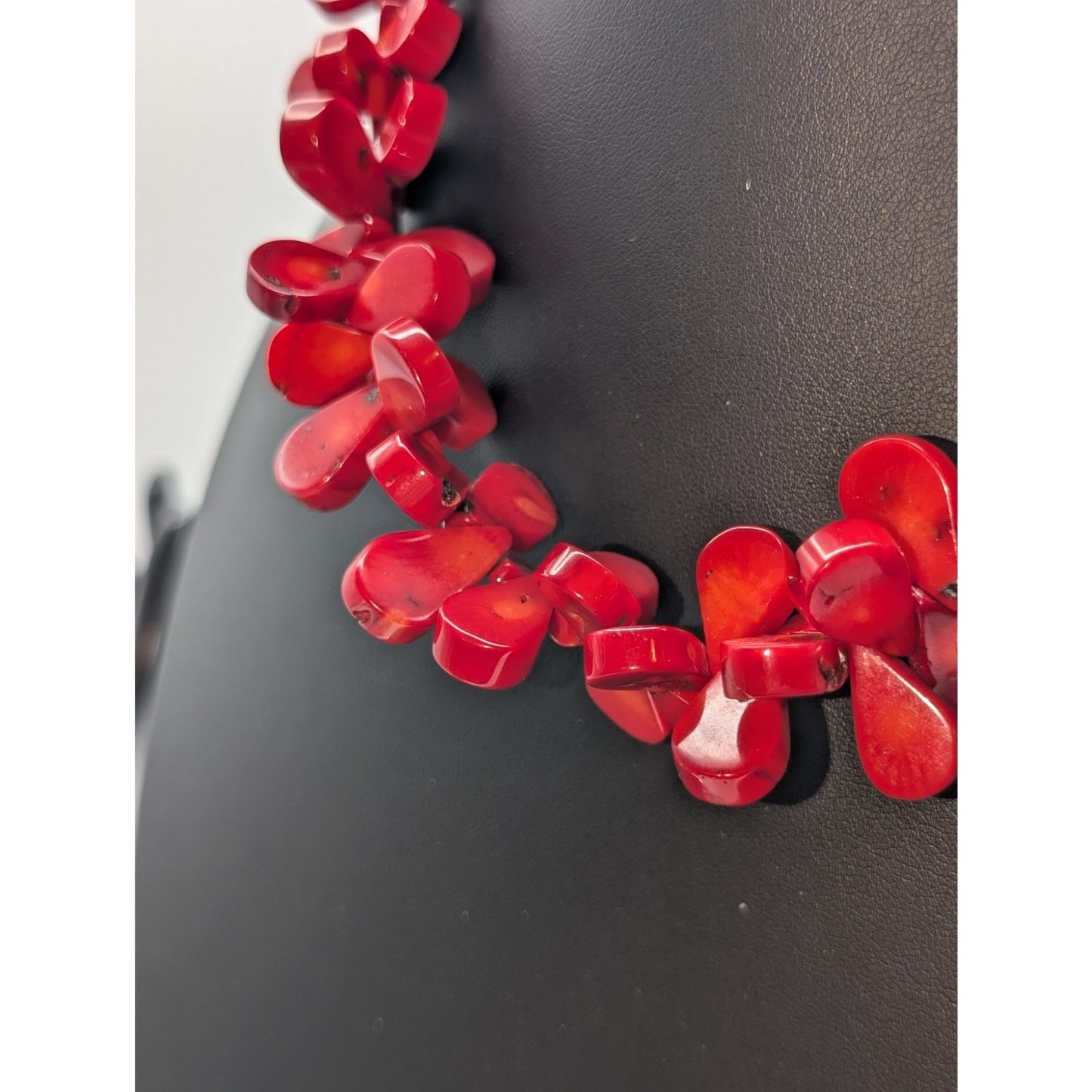 Chunky Red Coral Petal (Paddle) Bead 18" Necklace 156.68g