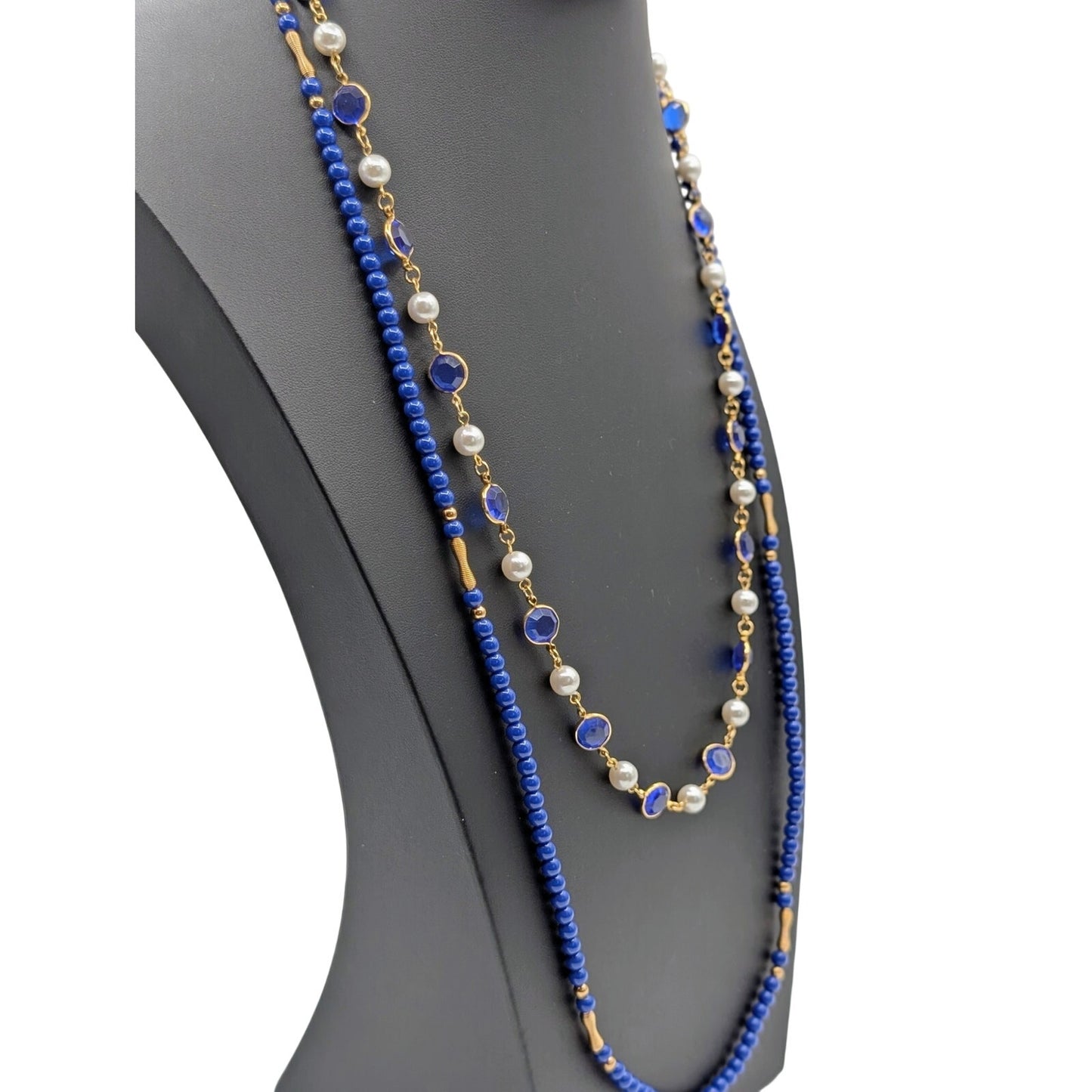 Lot of Two Vintage Blue Gold Tone Long Necklaces