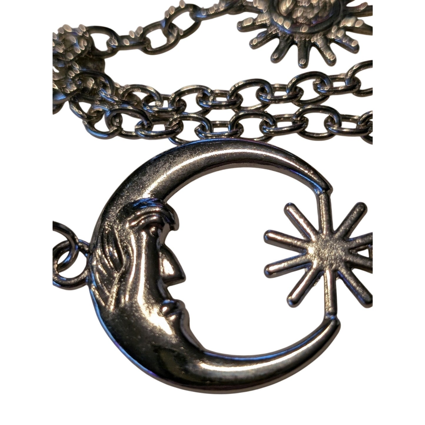 Moon Sun Boho Retro Punk Silver Tone Metal 43" or Less Waist Chain Belt